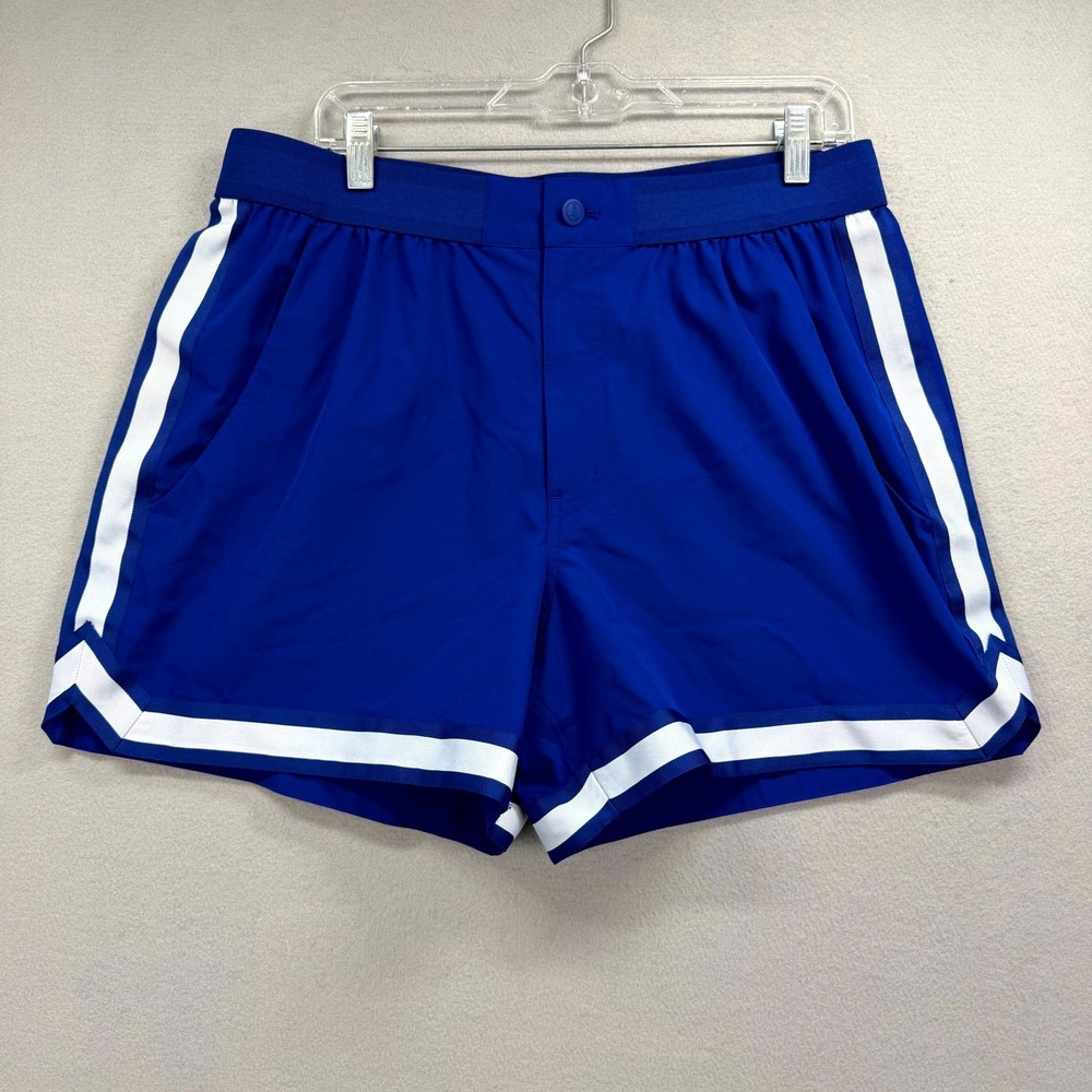 Lands End Board Shorts Mens Large Blue Side Stripes Athletic Quick Dry Pull-On